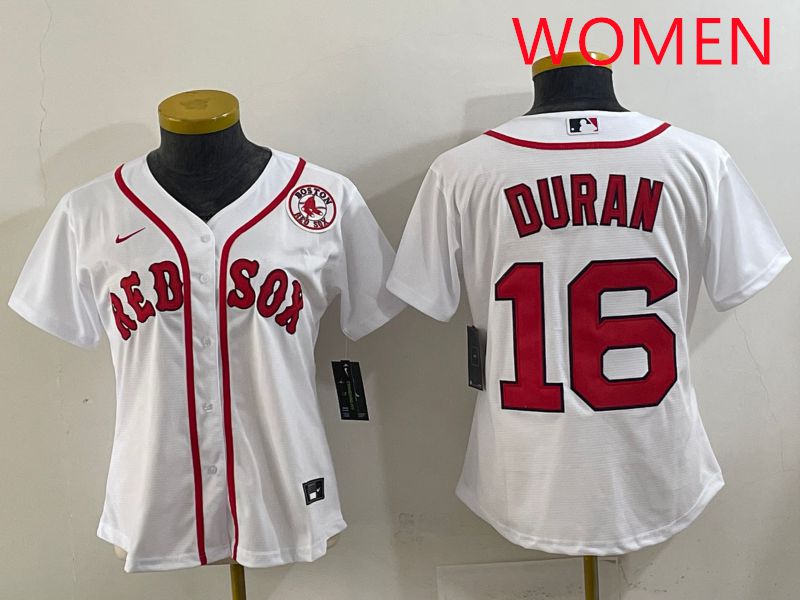 Women 2025 Boston Red Sox 16 Duran White Game Nike MLB Jersey style 6